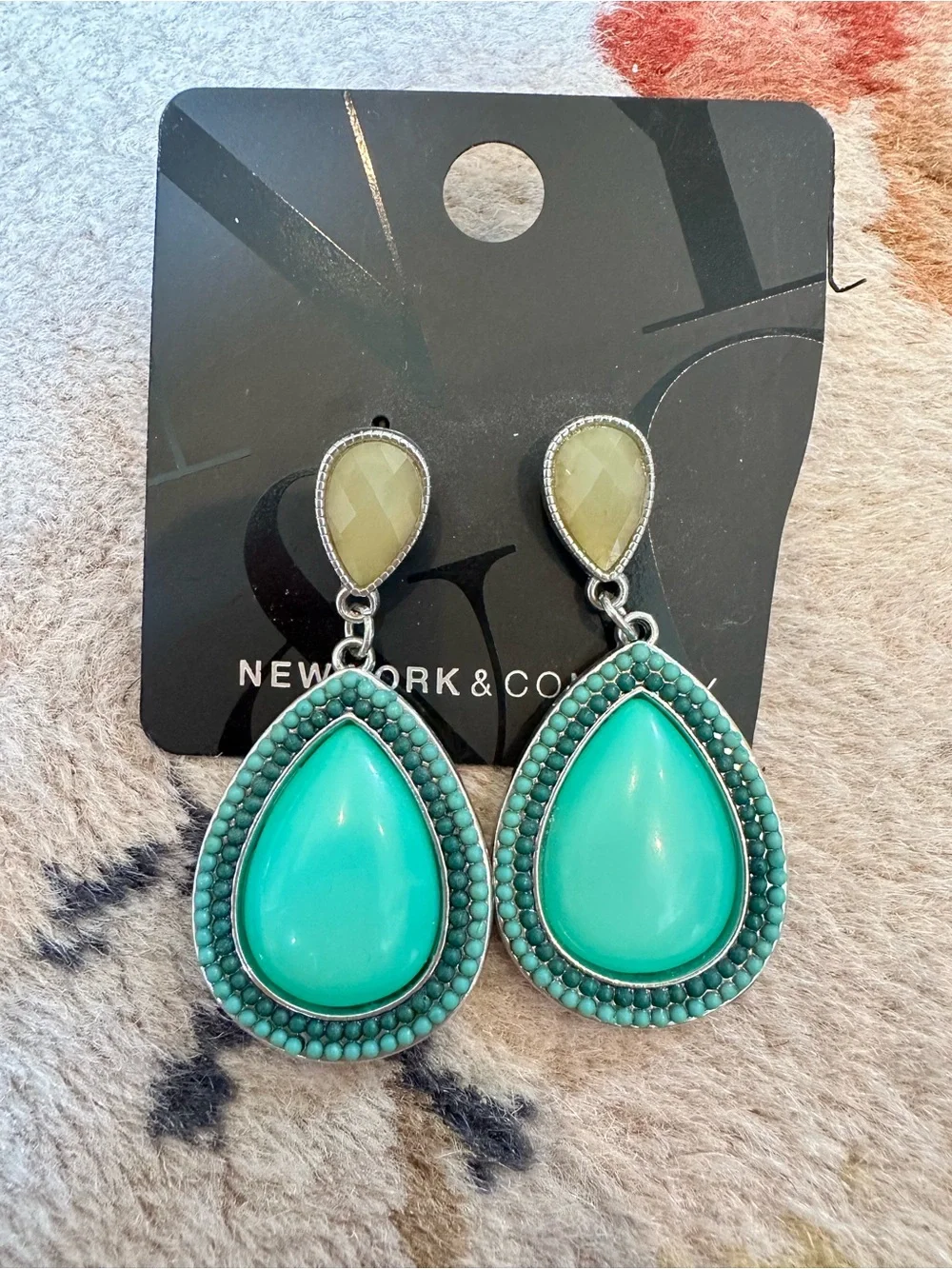 New York & Company Turquoise Teardrop Dangle Earrings NEW